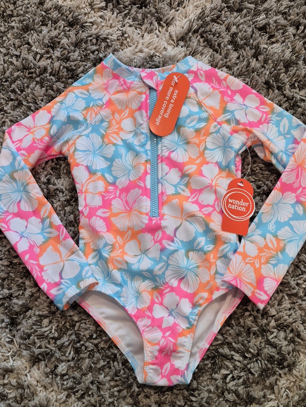 Wonder Nation Long Sleeve One Piece Rashguard Swimsuit